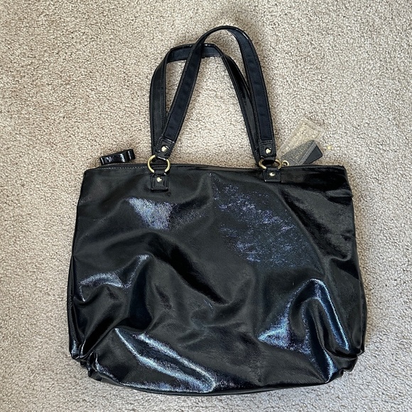 COACH Black Poppy Gloss Patent Leather Shoulder Tote Daisy Liquid Glam VINTAGE - Picture 9 of 9